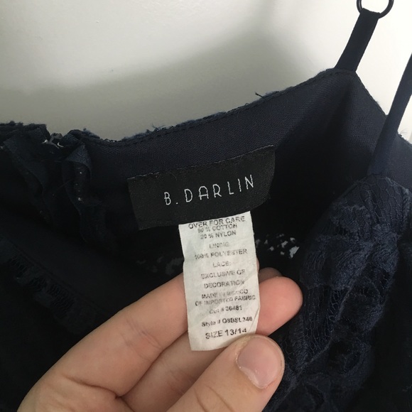 Navy Blue Formal Dress with Lace and Mesh details - Picture 3 of 4